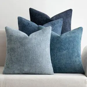 4 Couch Throw Pillow Covers 18x18 Inch Neutral Blue Soft Decorative Chenille Pillow Covers Farmhouse Accent Cushion Covers for Boho Western Home Decor Sofa Bedroom Living Room