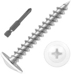 #8 x 1-1/2" (80 PCS) Modified Truss Head Wood Screws, Phillips Drive Quick Metal Self Tapping Screws, Carbon Steel, White Head, Full Thread, Screwdriver Bit Included