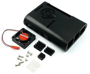 Pi 4 !Pi Box ABS case with Fan module Pi 4B + 3pcs pure aluminum heat sink