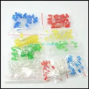 200PC/Lot 3MM 5MM Led Kit Mixed Color Red Green Yellow Blue White Light Emitting Diode