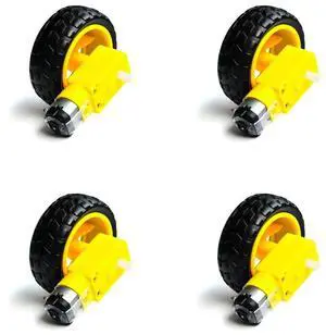 4PCS DC Electric Motor + Plastic TT Motor Tire Wheel 3-6V Dual Shaft Gear Motor TT Magnetic Gearbox Engine Smart Car