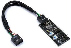 FOR 9Pin USB Hub Connector USB Splitter 1 to 3 USB2.0 9Pin Header Board + 30/60cm Cable for Water Cooling for RGB LED Fan Speed Test