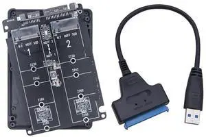 FOR Dual M.2 to SATA 3.0 Adapter M2 NGFF SATA Protocol SSD B Key to SATA 3.0 6Gbps Converter Board Shell with SATA3 to USB 3.0 Cable