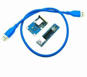 FOR Mini PCIE to PCI-E X1 Expansion Card Riser Card PCI Express Extension Cable SATA Power Connector 60CM USB3.0 Cable PCIE Extender