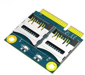 FOR Mini PCIE to Dual Micro SD TF Card T-Flash Reader Adapter Riser with Metal Extender Bracket Support Half/Full Size for Laptop PC
