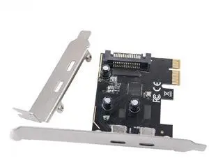 FOR PCIE to Dual Type C Expansion Card PCI Express X1 to 2Port TYPE-C USB 3.2 GEN1 5Gbps Convert Card Riser ASM1042 Chip for Desktop