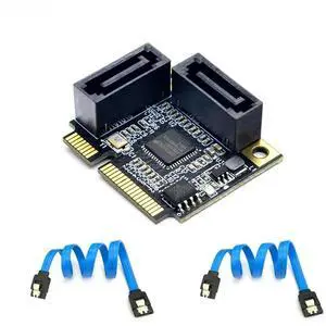 FOR 2 Ports Mini PCI-E PCI Express to SATA 3.0 Converter Hard Drive Extension Card with SATA Cable for PC Computer Add On Cards SATA