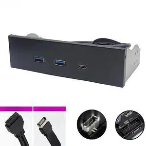 FOR 2Port USB 3.2 GEN1 5Gb + 1Port TYPE-C 10/20Gb Hub Adapter USB3.0 19Pin Type-E for PC Desktop 5.25" CD-ROM Bay USB3.2 Front Panel