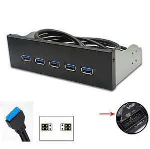 FOR 20Pin 5Port USB 3.0 Front Panel 5Gbps USB3.0 Hub Expansion Cable Adapter Metal Bracket for PC Desktop 5.25 inch CD-ROM Drive Bay