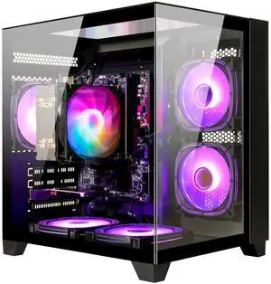 LXZ Gaming PC Desktop,AMD Ryzen 5 5600GT(6-Core,4.6GHz),16GB DDR4 3200MHz,1TB NVMe SSD,Supports WiFi 6, RGB Fans,Seaview-style PC case,Prebuilt Gaming PC Tower Black
