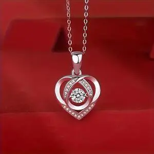 Shiny Beating Heart Necklace - 925 Sterling Silver, 0.5ct Cubic Zirconia, 45cm Chain, Womens Jewelry