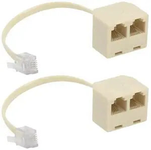 JAENFONG Two Way Telephone Splitters, Male to 2 Female Converter Cable RJ11 6P4C Telephone Wall Adaptor and Separator for Landline (Yellow, 2 Pack)