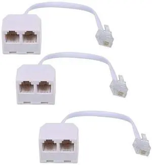JAENFONG Phone Line Splitter RJ11 Male to Female Two Way Phone Line Splitter Converter RJ11 6P4C Plugs for Telephone, Fax Machine (3 Pack)