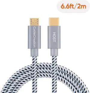 Micro USB to USB C Cable 6.6 FT, Braided USB C to Micro USB OTG Cable, Type C to USB Micro Compatible with Raspberry Pi Zero MacBook Pro Air S22 Pixel, etc, 2M Space Gray