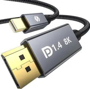 JAENFONG 8K Mini DisplayPort to DisplayPort 1.4 Cable [8K@60Hz 4K@144Hz 2K@240Hz] HDR DSC1.2 G-Sync FreeSync Mini DP [Thunderbolt 2 Compatible] for Gaming Laptop MacBook iMac Monitor 6FT