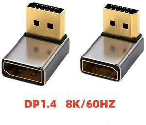JAENFONG Displayport 1.4 Adapter 90 Degree DP Converter UP&Down 8K/60Hz Right Angle DP Displayport Cable Adapter Connector 4K/144Hz DP1.2 Compatible DP Male to Female Angled Extension Saver- 2Pack