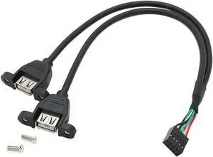 JAENFONG Panel Mount USB 2.0 Cable - Motherboard USB 9Pin to 2 USB A Female Splitter Cable w/ Screws - 1.64FT,Black
