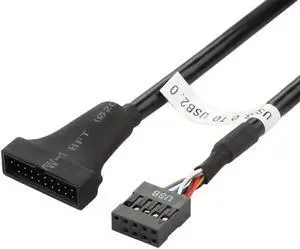 JAENFONG Motherboard USB 2.0 9Pin to USB 3.0 20pin Adapter Coverter Cable - USB 2.0 9pin Female to USB 3.0 20pin Male- Black
