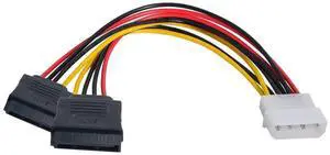 JAENFONG IDE 4Pin 1 to 2 SATA 15Pin Hard Disk SDD Power Supply Extension Cable 15cm