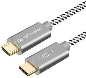 JAENFONG Micro USB to USB C Cable 6.6 FT, Braided USB C to Micro USB OTG Cable, Type C to USB Micro Compatible with Raspberry Pi Zero MacBook Pro Air S22 Pixel, etc, 2M Space Gray