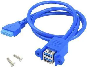 JAENFONG 19 / 20 Pin female USB header to Dual USB 3.0 Tyep A Female Cable motherboard USB3.0 Splitter Cable panel screws holes
