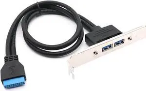 JAENFONG USB 3.0 Motherboard 20-Pin Header to 2x USB 3.0 A Female Adapter Cable w/ Full Profile PCI Slot Bracket ,2 Ports USB 3.0 Back Panel Expansion Bracket to 20Pin - Black,1.64ft