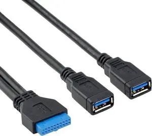 JAENFONG 2 Port Internal USB 3.0 Motherboard 20-Pin Header to 2x USB 3.0 A 10-Inch Fem