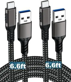 JAENFONG USB A to USB C Cable [2 Pack 6.6ft], USB 3.1/3.2 Data Transfer and 60W 3A Fast Charging Cable, for Android Auto S-a-m s-u-n-g Galaxy S23 S22 S21 S20 Ultra and Other Type C Phone Laptop PC Dev