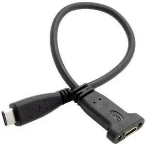 JAENFONG USB C to C Cable USB 3.1 Type C Male to Female Data Extension Cable with Panel Mount Screw Hole 20cm