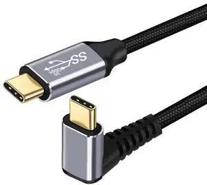 JAENFONG Cable USB-C USB-C 100W Type-C Male to Male Cable Up Down Angled USB3.0 20V 5A GEN2 10Gbps 100W Charging for Laptop Tablet Phone 50CM