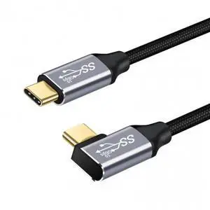 JAENFONG Cable USB-C USB-C 100W Type-C Male to Male Cable Left Right Angled USB3.0 20V 5A GEN2 10Gbps 100W Charging for Laptop Tablet Phone 50CM