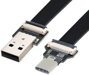 JAENFONG USB C Flat Cable USB 2.0 Male to USB C Male Ribbon Flex Extension Cable Adapter 0.5M