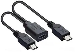 JAENFONG USB C Splitter Multi Charging Cable,USB C 1 to 2 Micro USB Charge Extension Cable Supports Charging Two Devices at The Same Time 0.98FT/0.3M