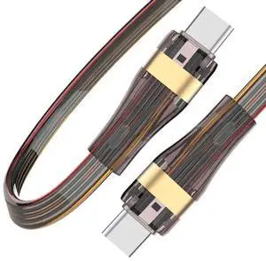 JAENFONG USB C to C Flat Cable, USB 2.0 Type C Male to Male 480Mbps Data Transfer PD 65W Fast Charging Cable 3.28FT/1.0M