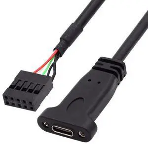 JAENFONG Cable USB 3.1 Type C USB-C Female to USB 2.0 Motherboard 9pin 10pin Header Cable with Bracket Single Port