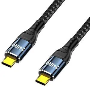 JAENFONG Cable USB-C 240W Type-C Male to Male Cable 48V 5A Compatible with USB2.0 480Mbps 100W Charging for Laptop Tablet Phone 100CM JAENFONG Cable USB-C 240W Type-C Male to Male Cable 48V 5A Compatible with USB2.0 480Mbps 100W Charging for Laptop Tablet Phone 100CM