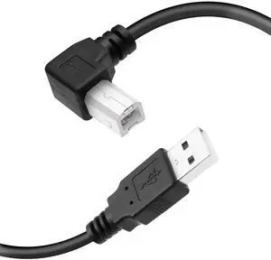 JAENFONG USB Printer Cable 90 Degree USB 2.0 A Male to B Male Printer Scanner USB B Cable Cord with 480Mbps High Speed Printing, 1.5M(Left Angle)