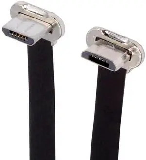 JAENFONG Micro USB2.0 Male to Micro USB Male 5Pin Ultra Slim Flat Data Charge Cable 16cm Down to Up Angle 90 Degree Connector