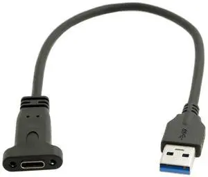 JAENFONG USB-C USB 3.1 Type C Female to USB 3.0 A Male Data Cable 20cm with Panel Mount Screw Hole
