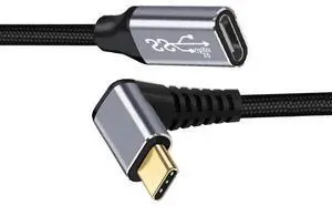 JAENFONG  USB C Cable USB 3.1 Type C Male to Female 90 Degree UP Angled Extension Data Cable 10Gbps 100W with Sleeve for Laptop Phone 2.0M