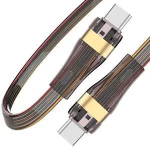 JAENFONG USB C to C Flat Cable, USB 2.0 Type C Male to Male 480Mbps Data Transfer PD 65W Fast Charging Cable 6.56FT/2.0M