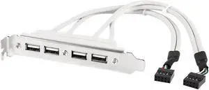 JAENFONG 4 Port USB 2.0 Bracket Cable,Dual Motherboard USB 2.0 9pin to 2 x Female Adapter Splitter Cable w/ Full-Profile PCI Slot Cover - (1ft/30CM)