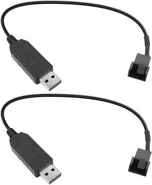 JAENFONG PWM 12V USB Fan Step-Up Connector Cable 2Pack Full Speed 12V Step-Up USB to 3Pin/4Pin PC Fan Sleeved Power Adapter Cable