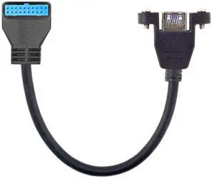 JAENFONG Cable USB 3.0 Single Port A Female Screw Mount Type to Up Angled Motherboard 20pin Header Cable 90 Degree