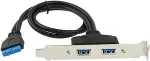 JAENFONG 1.5ft 19 / 20 Pin female USB header to Dual USB 3.0 Tyep A Female Cable motherboard USB3.0 Splitter Cable PCIe profile bracket