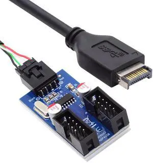 JAENFONG Cable USB 3.1 Front Panel Header Type-E to 4pin IDC Housing USB Type-A Male 1 to 2 Female Motherboard 9pin Header HUB Adapter Port Multiplier