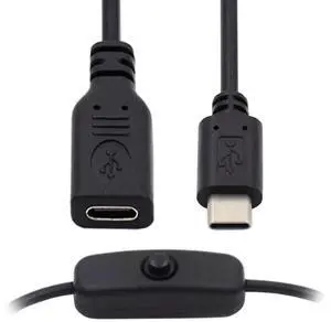 JAENFONG  Cable USB-C with On Off Power Switch Button USB Type C Male to Female for Laptop Keyboard Raspberry Pi 4B