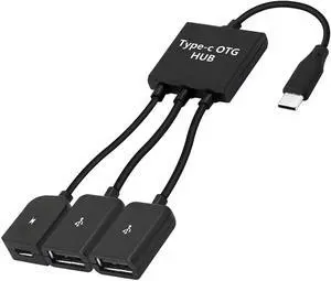 JAENFONG USB C to Dual USB Adapter USB Type-C Male to 2 USB Female OTG Splitter with Micro for Android Tablet Pc and Smart Phone and More
