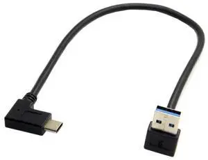 JAENFONG Reversible USB 3.1 USB-C Angled to 90 Degree Up Angled A Male Data Cable for Tablet Mobile Phone (30cm)