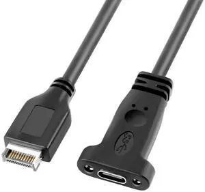 JAENFONG Cable USB 3.1 Front Panel Header Type-E 20Pin to USB-C Type-C Female Extension Cable with Panel Mount Screw Single Port